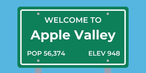 Welcome sign to Apple Valley, MN, where ProCut delivers firewood