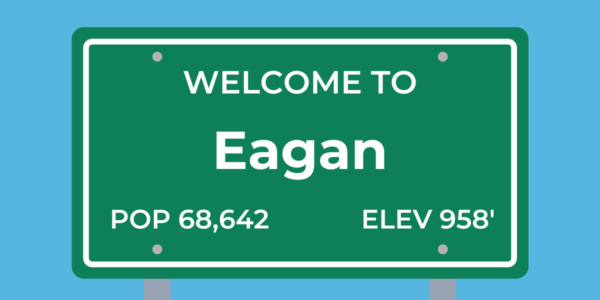 A welcome sign to Eagan, where we deliver firewood.