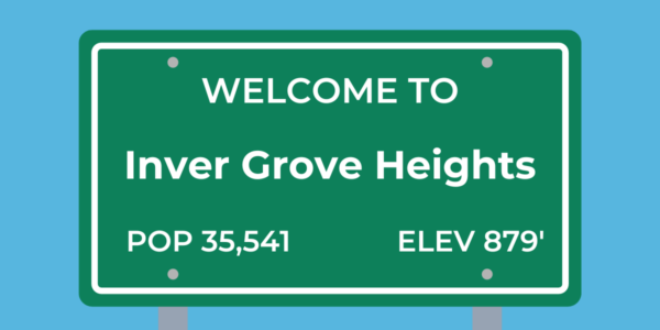 A welcome sign to Inver Grove Heights, where we deliver firewood.