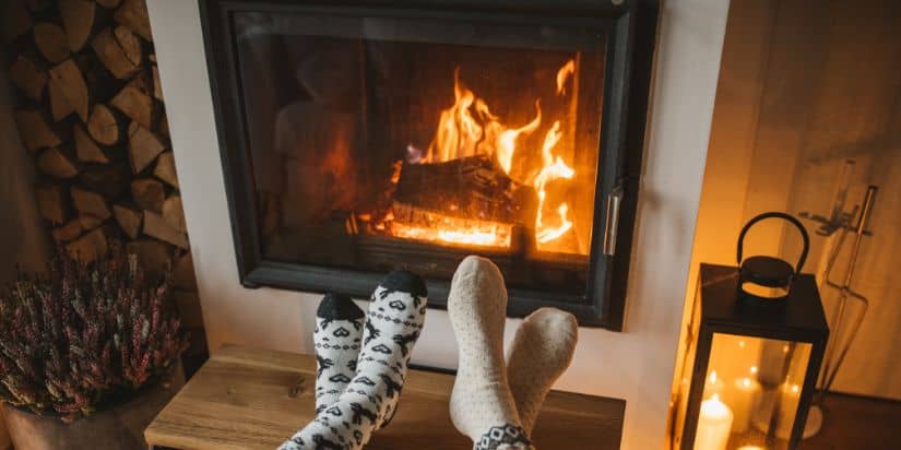 burning wood in fireplace