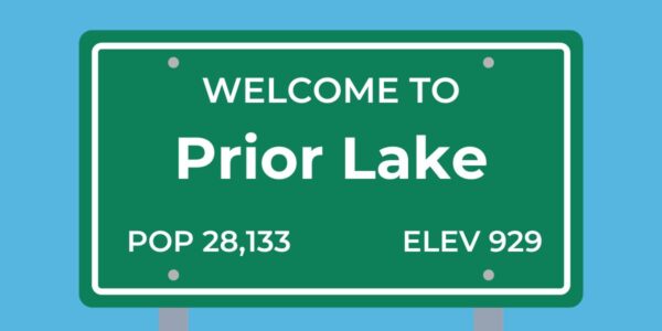 A welcome sign to Prior Lake, where we deliver firewood.
