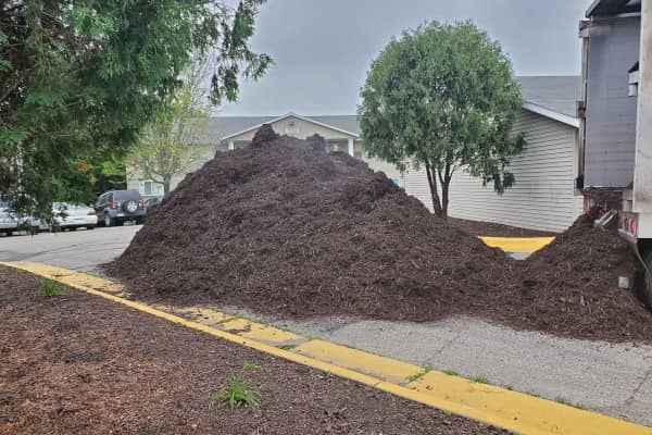 Pile of mulch delivered to an apartment complex