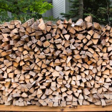 Stacked firewood for storing