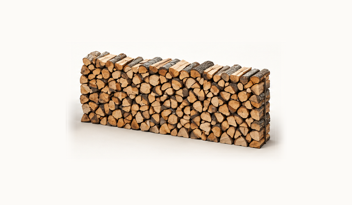 Illustration of a face cord firewood stack, about eight feet long and four feet high