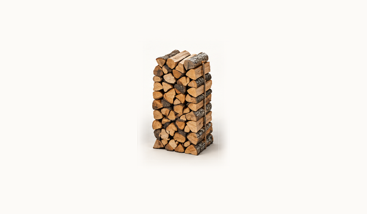 Illustration of a mini stack of firewood, about two feet wide and four feet high